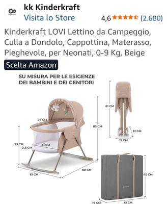Culla da campeggio richiudibile con borsa