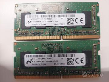 RAM di memoria ddr4 sodim totale 8 GB   gb. 4+4