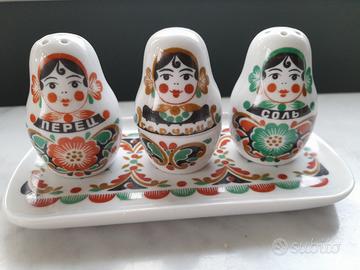 set vassoio pepe sale mostarda '70 russo matrioska