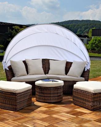 Divano polyrattan componibile tondo con cupolino