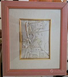 Quadro bassorilievo in argento 925, paese marino