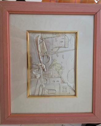 Quadro bassorilievo in argento 925, paese marino
