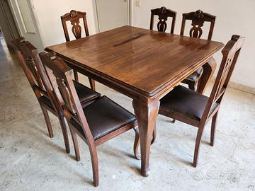 tavolo antico legno noce allungabile con 6 sedie