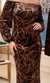 Vestito lungo in velluto nero e bronzo - Elegante