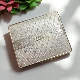 Antico porta cipria argentato anni 40 con iniziali