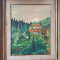 Quadro ad olio con cornice in legno e vetro