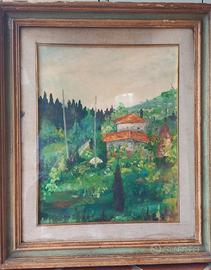 Quadro ad olio con cornice in legno e vetro