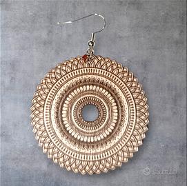 Orecchini mandala in legno, orecchini Artigianali 