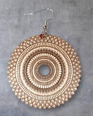 Orecchini mandala in legno, orecchini Artigianali 