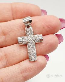 COD.1200E.25 CIONDOLO CROCE ORO BIANCO 18K 750