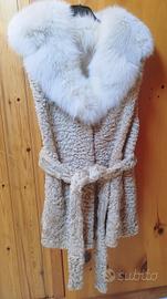 pelliccia giacca smanicata in astrakan e volpe