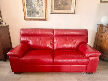 Divano Poltronesofà 3 Posti in Vera Pelle Rossa