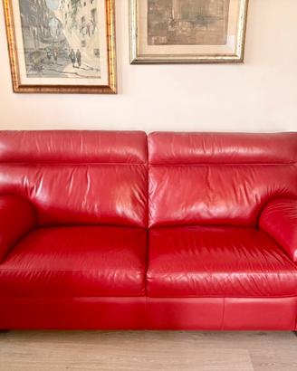 Divano Poltronesofà 3 Posti in Vera Pelle Rossa