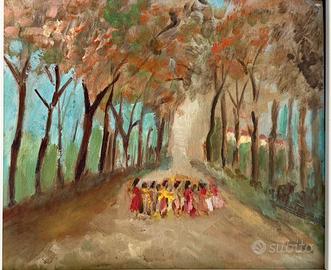Quadro olio originale bosco con cornice