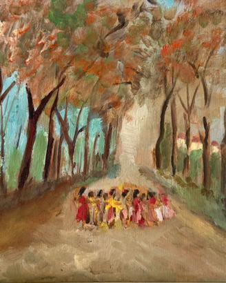 Quadro olio originale bosco con cornice