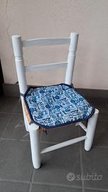 Seggiolina bimbo in legno e paglia vintage