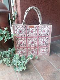 borsa shopper in juta e fiore africano 