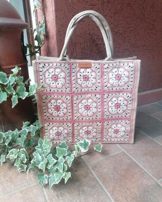 borsa shopper in juta e fiore africano 