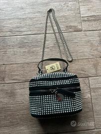 Borsa Box Bag Strass Glam Argento Nera con Catena