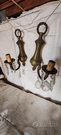 Coppia di Applique Antiche in Bronzo e Cristalli