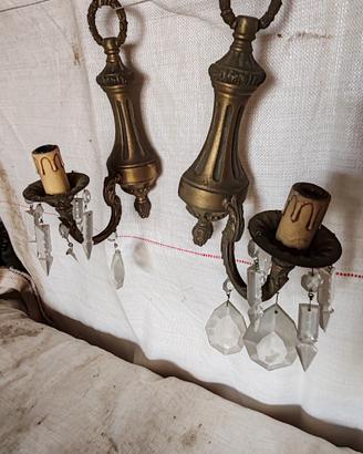 Coppia di Applique Antiche in Bronzo e Cristalli