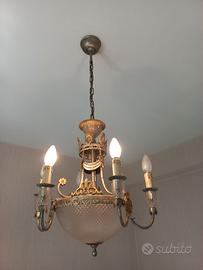 Lampadario cristallo e metallo bronzato - 30€