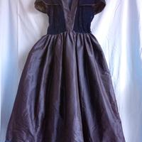 Abito lungo blu velluto e seta gonna ampia vintage