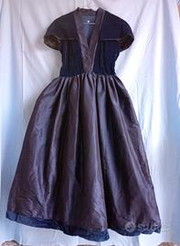 Abito lungo blu velluto e seta gonna ampia vintage