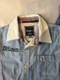 Camicia Pepe jeans cotone a righe bianca blu