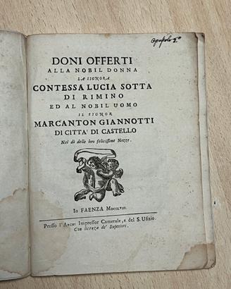 Nozze: Sotta Rimini  Giannotti Citta’ di Cast 1758
