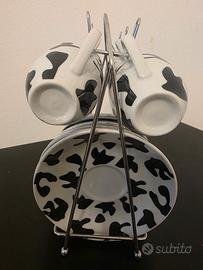 Set 6 Tazzine Caffè Porcellana Mucca con Piattino