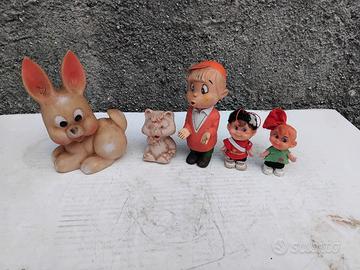 lotto 5 pupazzi in gomma vintage 
