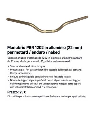 Manubrio PBR 1202 in alluminio (22 mm) per moto