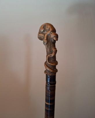 Bastone passeggio antico con pomo in bronzo
