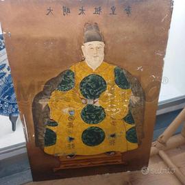 LASTRA DI VETRO DIPINTA IMPERATORE CINA DIFETTI SU