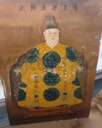 LASTRA DI VETRO DIPINTA IMPERATORE CINA DIFETTI SU