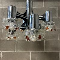 Lampada anni 70 italia, cromata e vetro soffiato