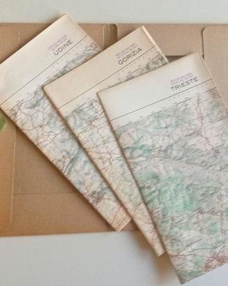 3 carte IGM Trieste, Udine, Gorizia Edizione 1967