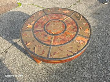 tavolino rotondo in legno massiccio,  antico etnic