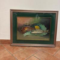 Dipinto olio su tela Natura morta con pesci