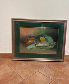 Dipinto olio su tela Natura morta con pesci