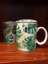 Set 2 tazze / Mug con coperchio e filtro in cerami