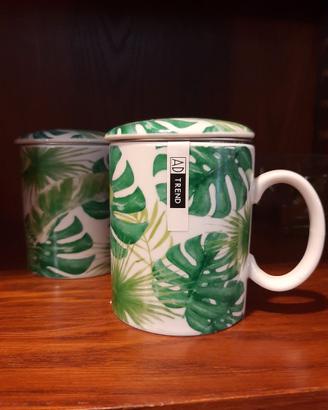 Set 2 tazze / Mug con coperchio e filtro in cerami