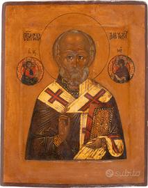 Antica Icona Russa "San Nicola di Myra" Circa 1800