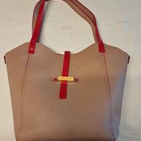 Borsa tote Basile beige con manici rossi
