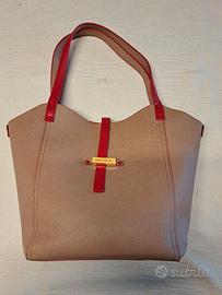Borsa tote Basile beige con manici rossi