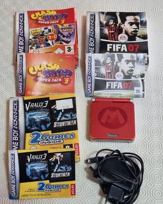 Game Boy Advance SP Mario Red ORIGINAL + 3 Giochi