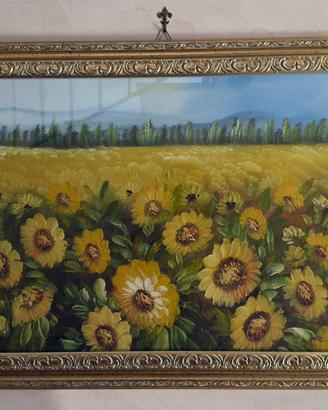 Quadro dipinto campo di girasoli cornice oro