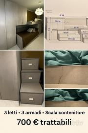 Cameretta a ponte 3 letti+ armadi + scala
