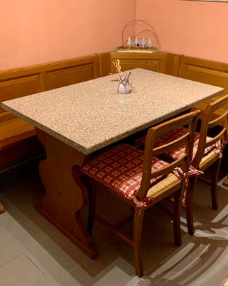 Panca angolare + tavolo + 3 sedie legno